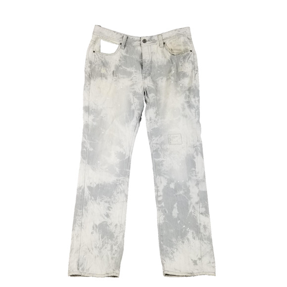 Akoo Jeans Mens 36 Gray White Bleach Tie Dye Big Oak Fit Distressed Denim Pants - Picture 1 of 16